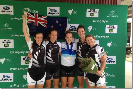 Lizzie Stannard celebrates her win with the rest of the U19 women’s team