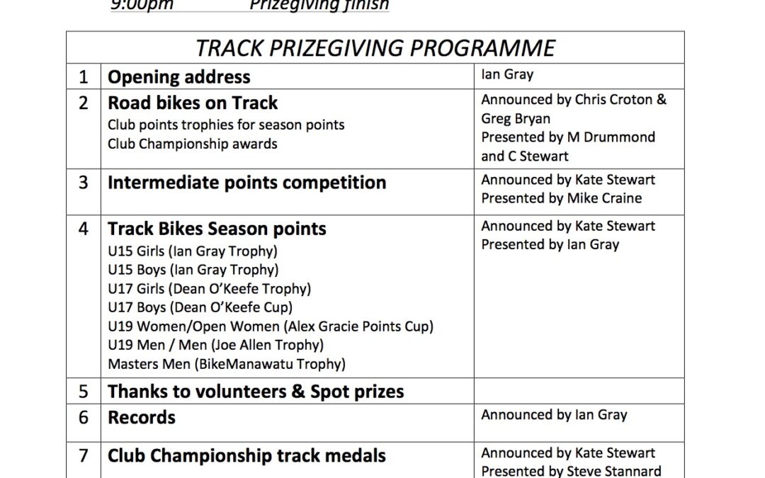 AGM & Track Prizegiving Programme