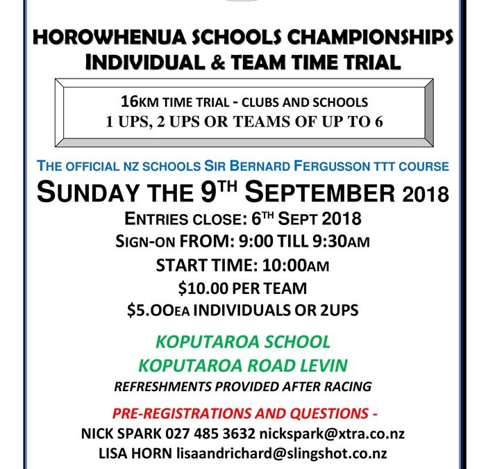 Horowhenua Schools Team Time Trial Champs date change