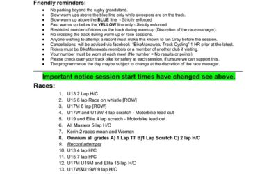 Track Cycling 1 December 2019 Programme