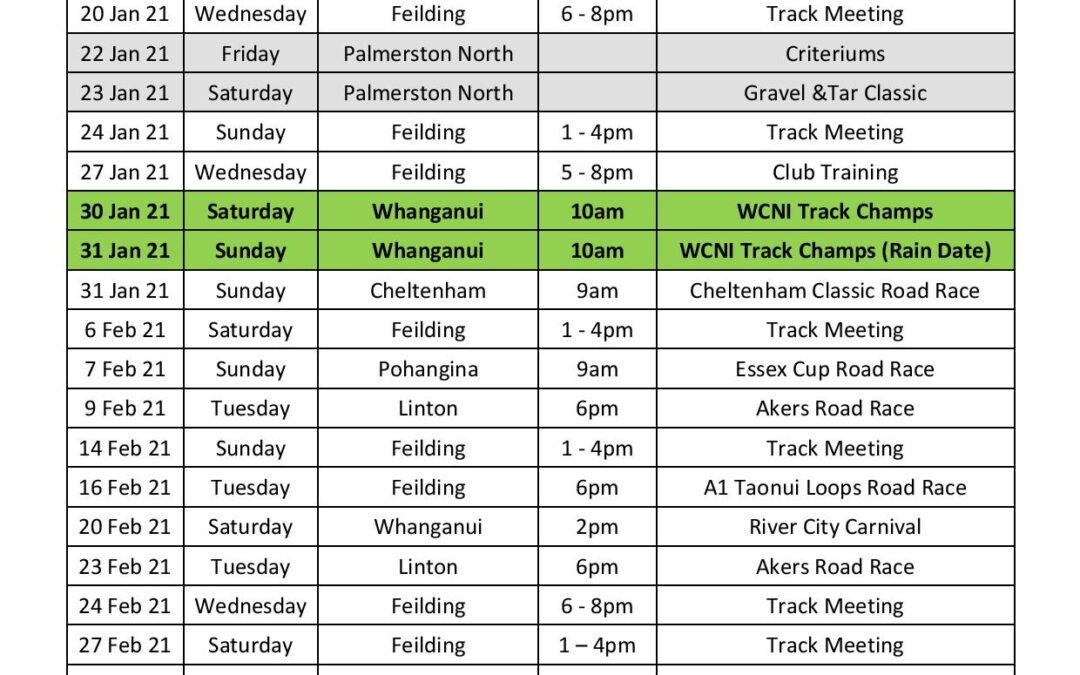 Bike Manawatu Track Programme 2021